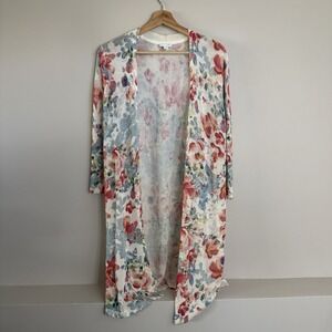 J. Jill Sweater Womens XS Linen Viscose Long Duster Floral Cardigan Long Sleeve